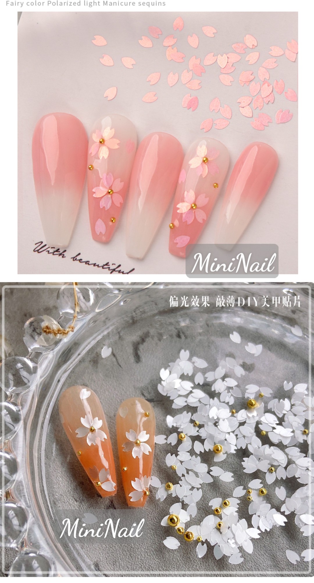 Cánh hoa trắng sakura nail