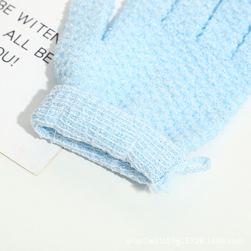 Multicolored exfoliating shower gloves