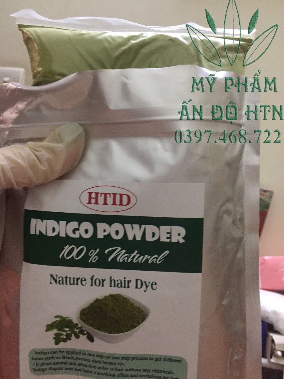 Bột nhuộm tóc indigo- lá chàm màu xanh đen 100g