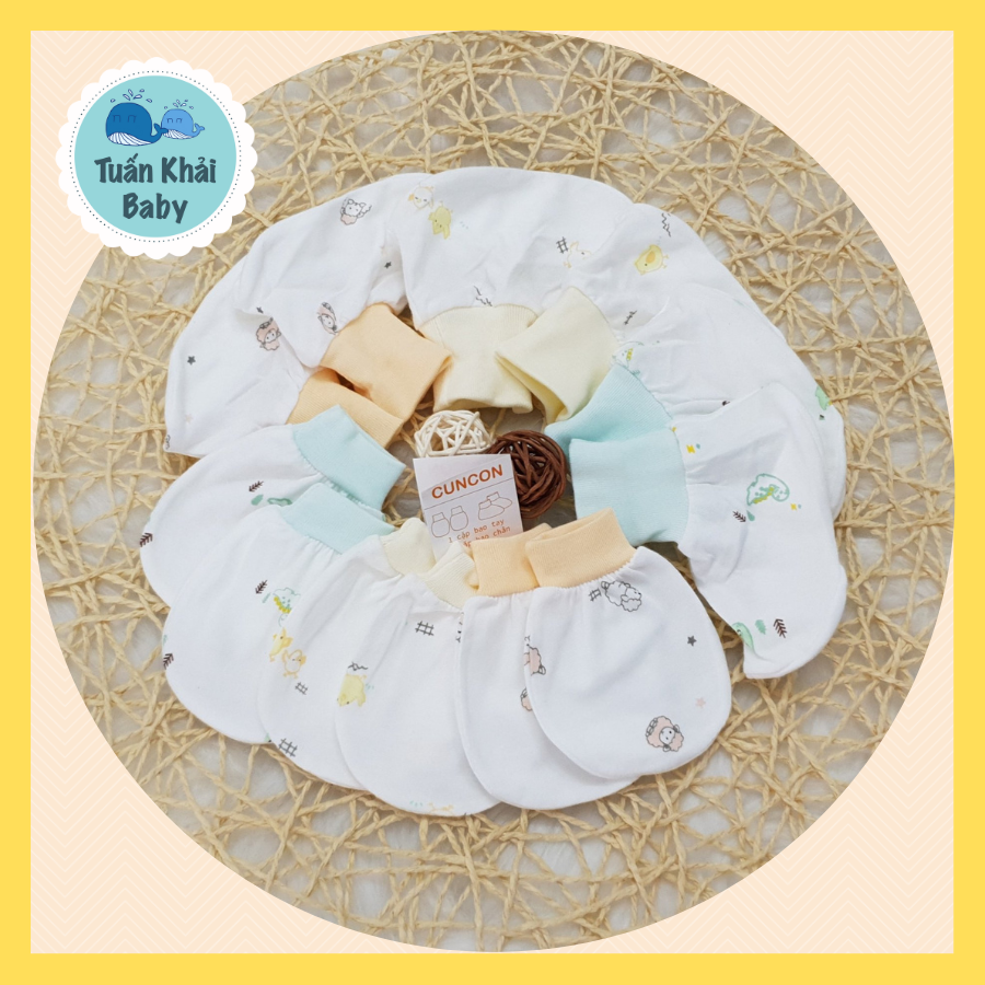 COMBO 5 Set bao tay, bao chân sơ sinh Bo Gấu cao cấp CUNCON, chất vải cotton co giãn 4 chiểu mềm, mịn, thoáng mát