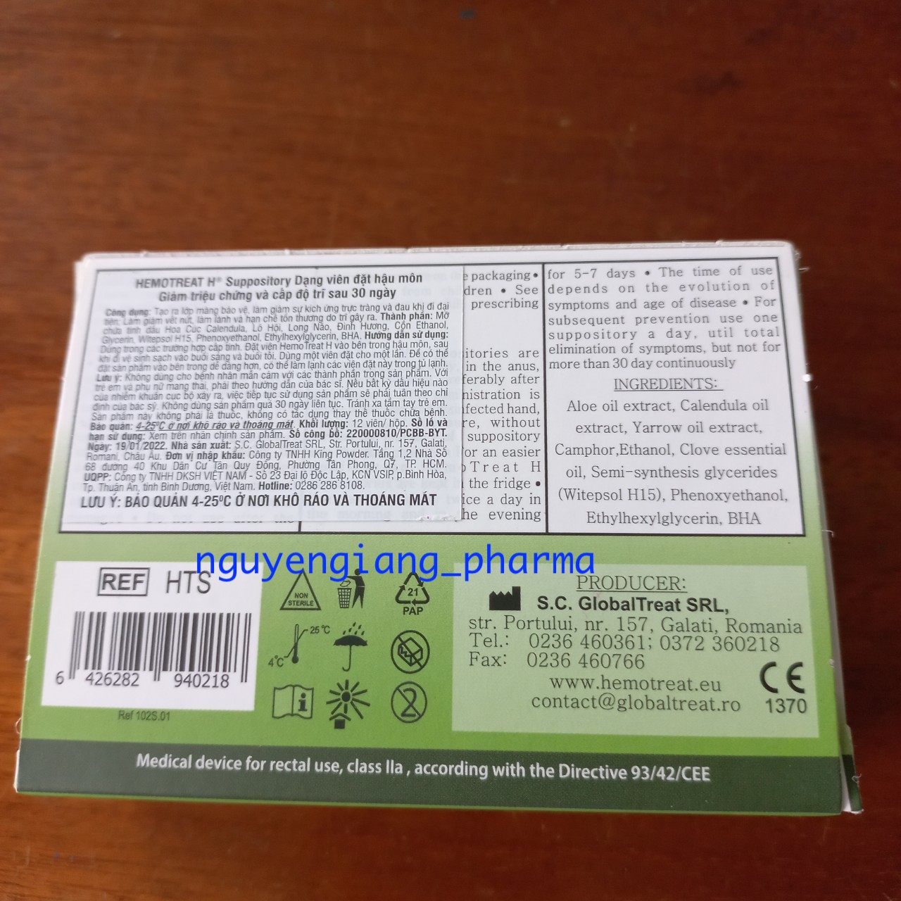 Viên đặt trĩ Hemotreat H (hộp 12 viên)