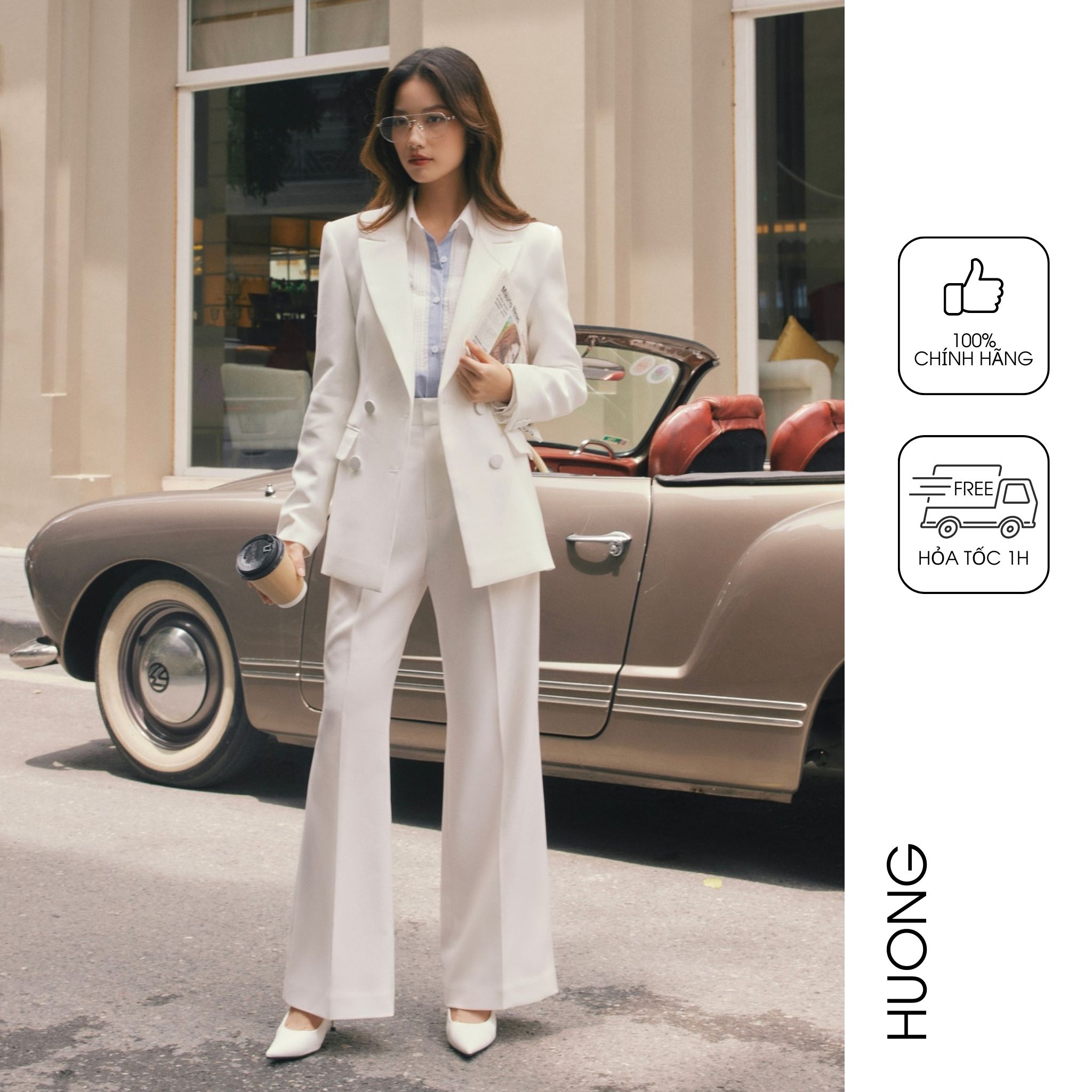 Quần suông xếp ly đen, trắng huong boutique hbq89