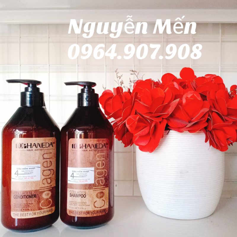 Dầu gội - xả haneda collagen chính hãng phục hồi tóc hư tổn, mềm mượt 500ml