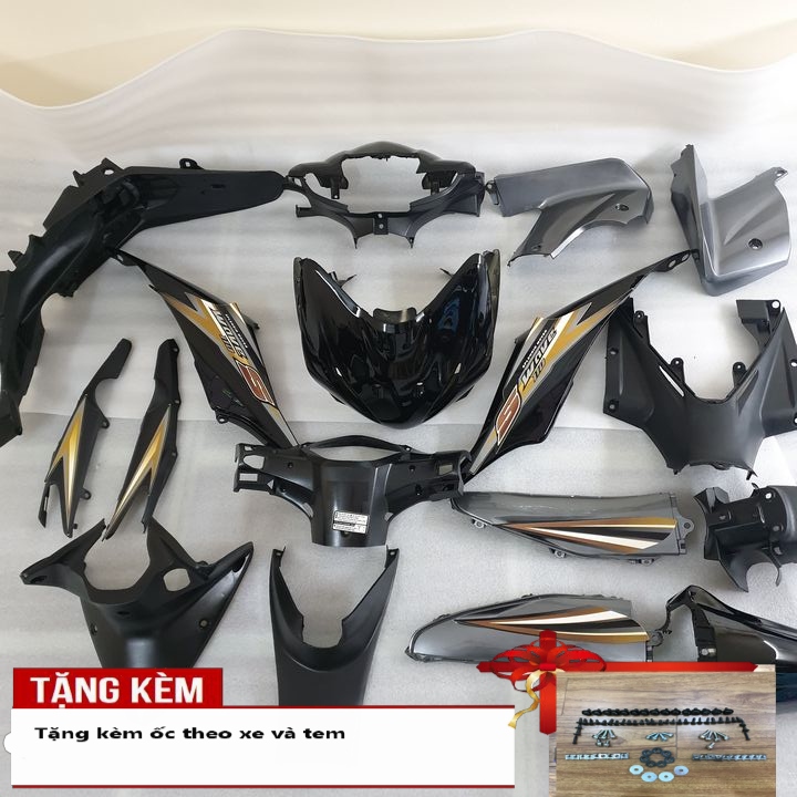 Áo xe máy Wave S110  màu ĐEN  , dàn áo xe máy [ FULL ỐC +TEM ] vỏ nhựa xe máy