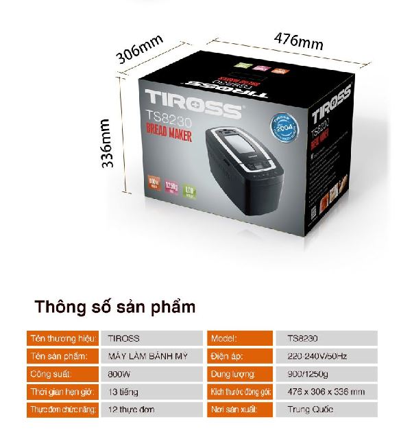 [Trả góp 0%]Máy làm bánh mỳ Tiross TS8230