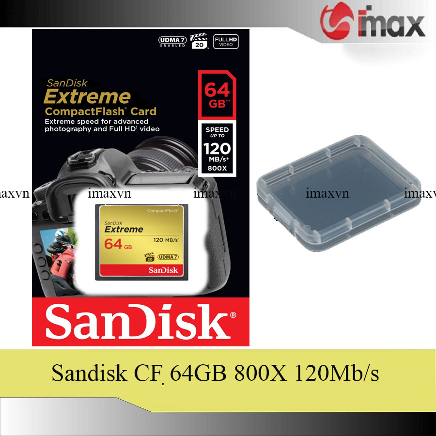Thẻ nhớ CF Sandisk 64GB Extreme 800X New (120 Mb/s) + Hộp đựng thẻ All in one