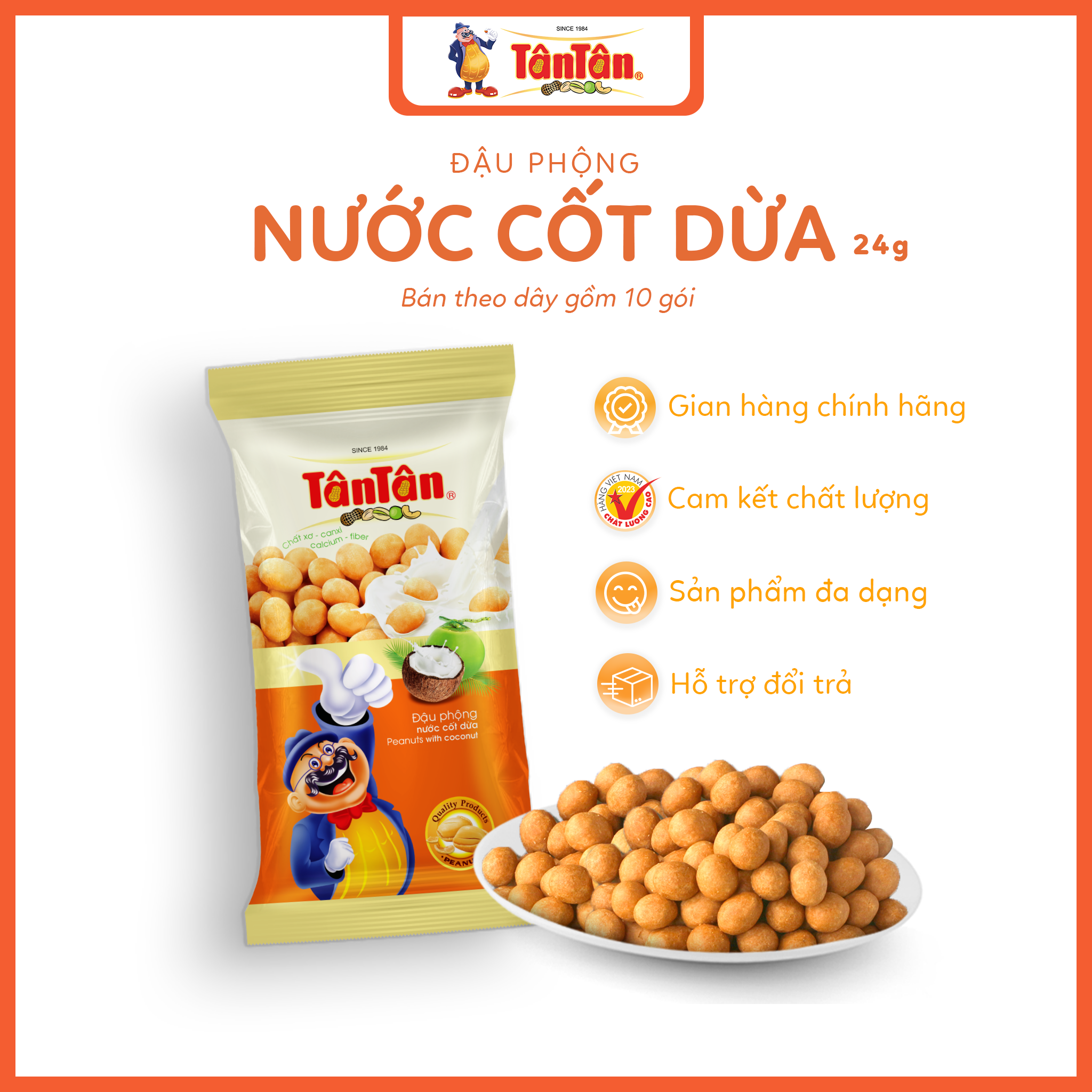 10 gói Đậu phộng Nước cốt dừa Tân Tân (gói 24g)