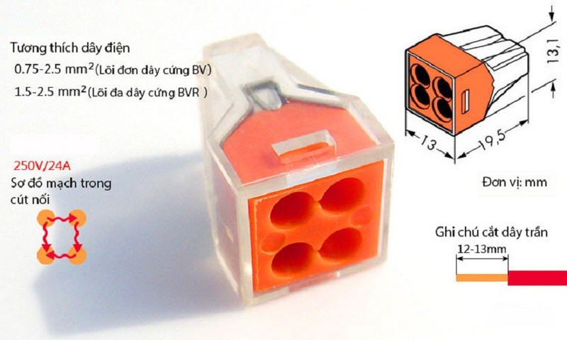 5 Chiếc cút nối nhanh 4 dây điện KV773-104