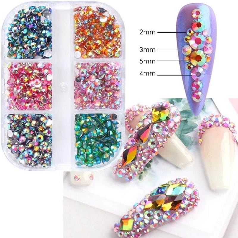 Đá khay 6 ngăn mix màu siêu sáng đẹp đính móng