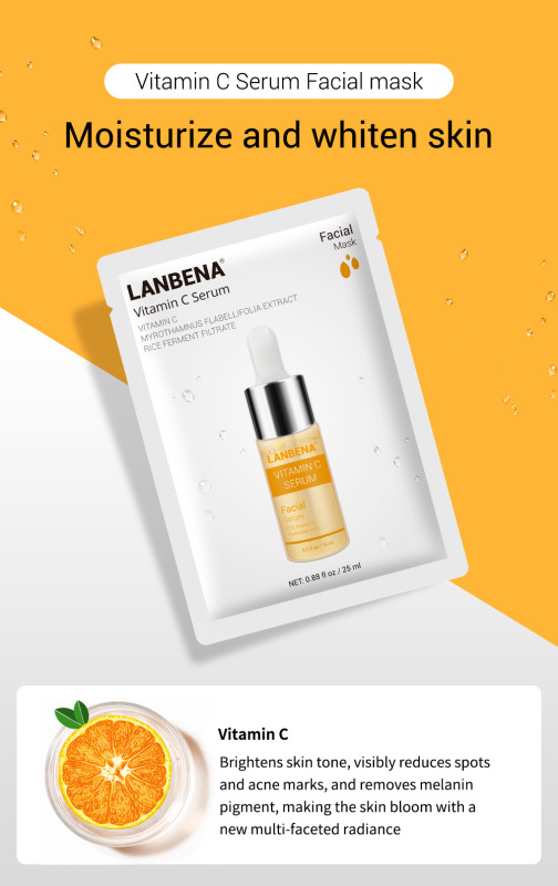 LANBENA MẶT NẠ DƯỠNG ẨM CHĂM SÓC DA MẶT KIỂM SOÁT DẦU DƯỠNG TRẮNG MỜ THÂM LOẠI 5 MIẾNG VITAMIN C SERUM
