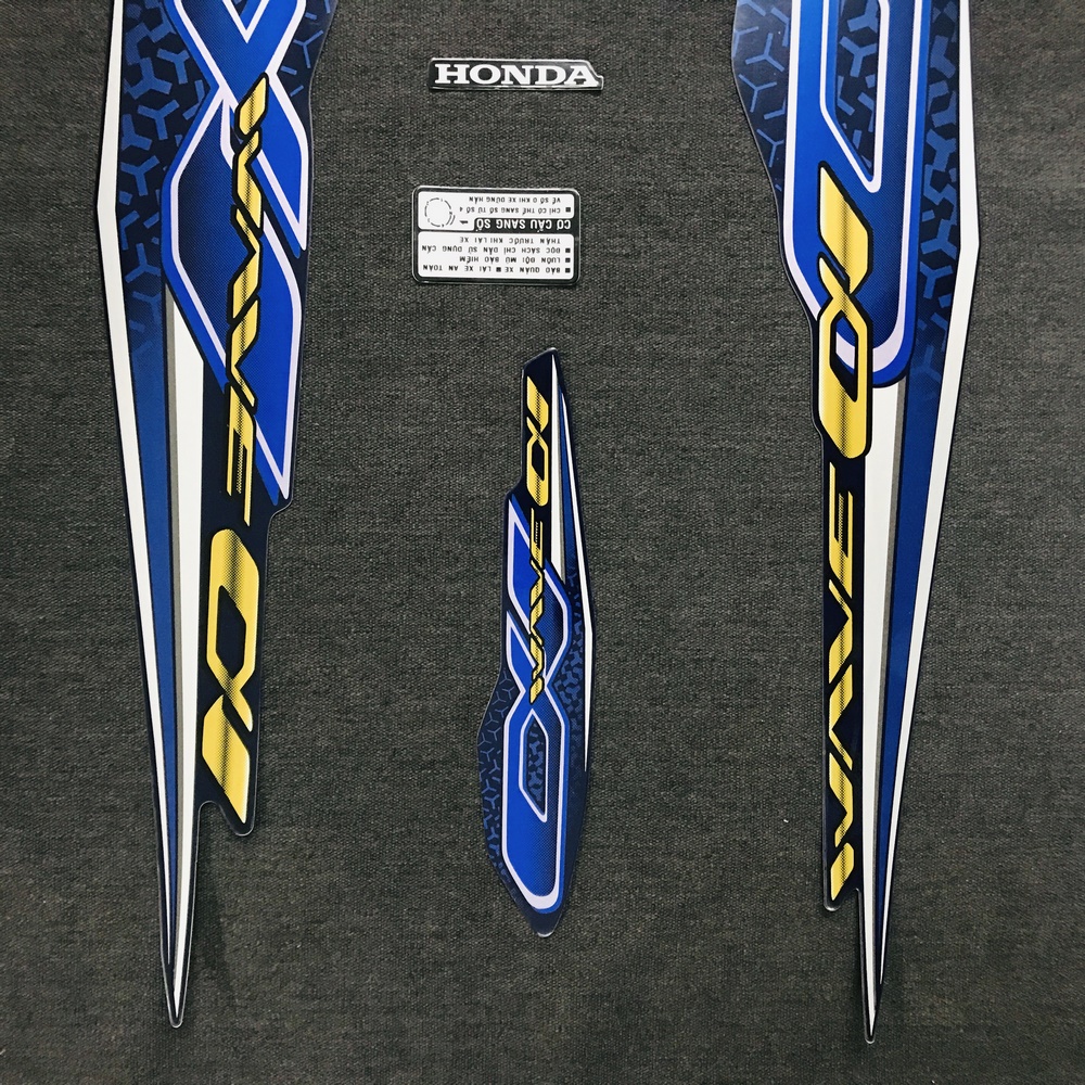 Trọn bộ tem 3 lớp dán xe máy xe WAVE anpha đời 2019, tem 3 lớp chắc chắn như zin theo xe (màu XANH DƯƠNG)