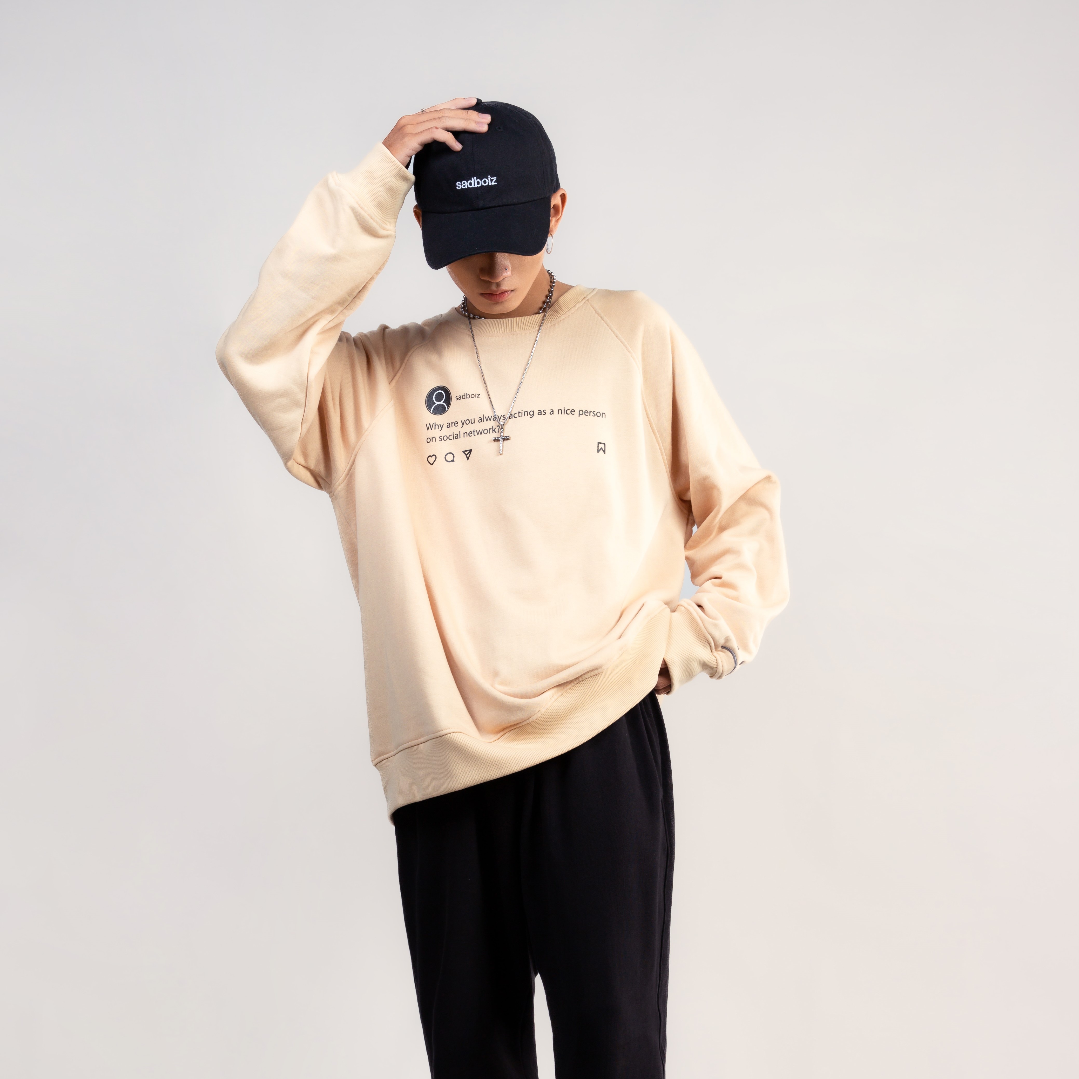 Áo sweater SADBOIZ SADTAGRAM Cream