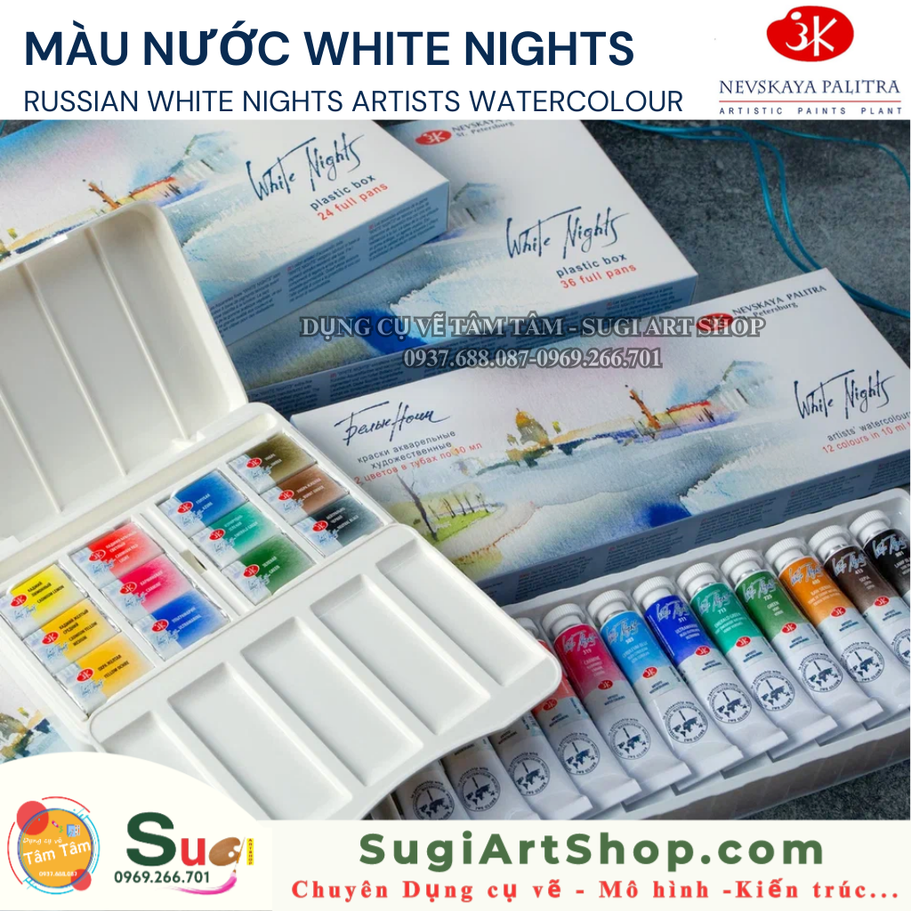 Màu Nước White Nights 24 PAN MÀU - Russian White Nights Artists Watercolour