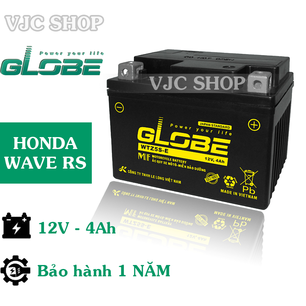 Bình ắc quy globe 12v-4ah wtz5s-e sử dụng cho xe máy honda wave rs, air blade - bảo hành 1 năm