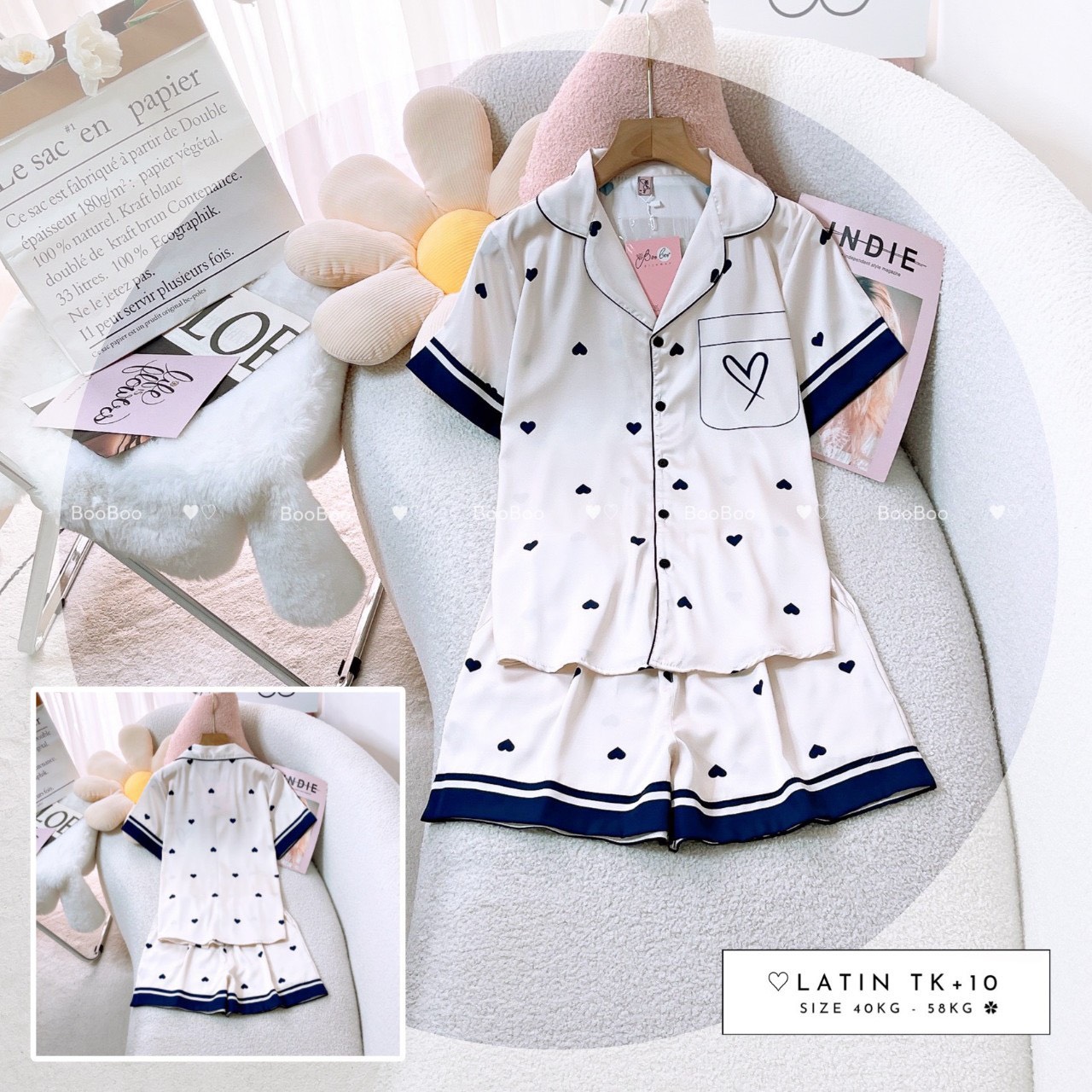 (Tay Ngắn Quần Đùi) - Pijama Mặc Nhà Boo Boo Lụa Latin 40-58kg