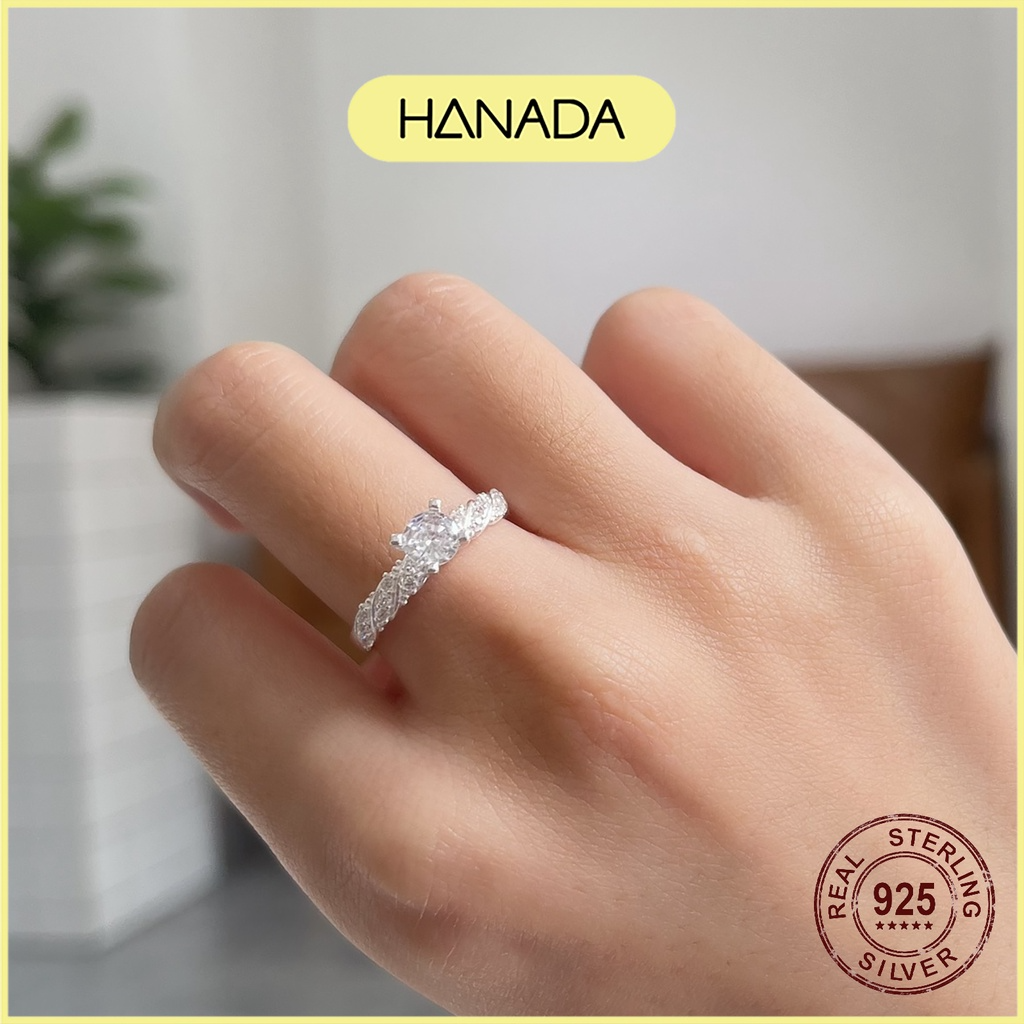 Nhẫn Bạc 925 Hanada Xoắn Đá Cao Lấp Lánh 1013