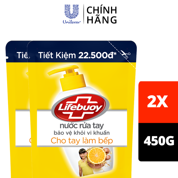 [Dự kiến giao hàng ở HCM bị chậm do dịch] -  Combo 2 Nước rửa tay Lifebuoy 450g Cho tay làm bếp giúp khử mùi khó chịu và bảo vệ khỏi 99.9% vi khuẩn trên tay