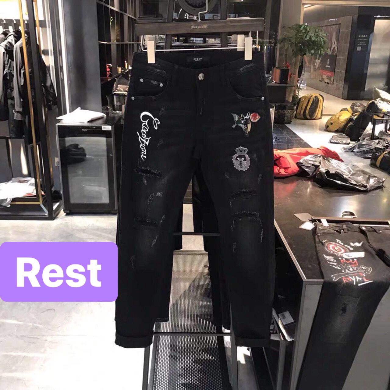 QUẦN JEAN NAM CHẤT BÒ CAO CẤP ĐEN THÊU MÈO NHỎ SIÊU SANG EV-450 EVEREST FASHION