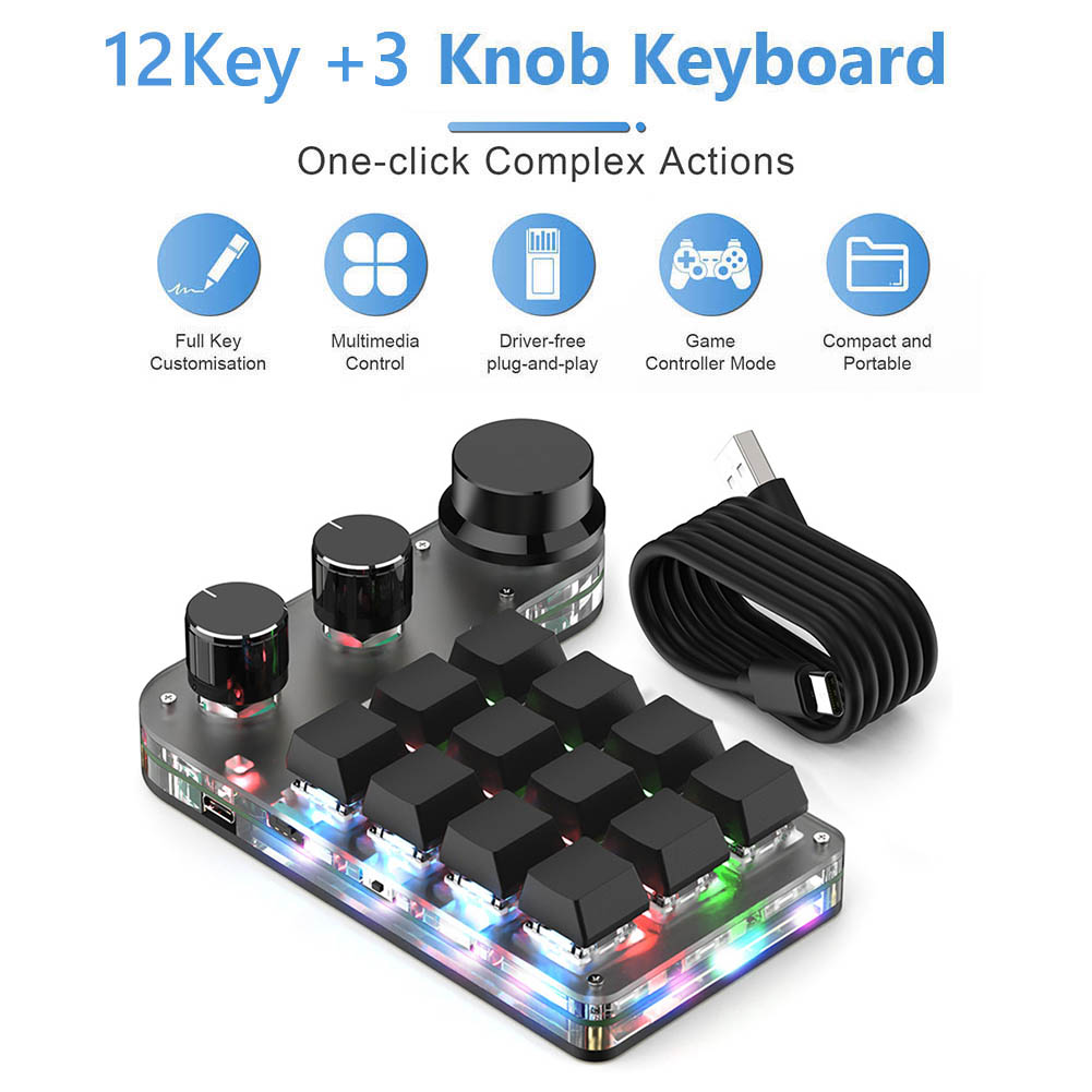 Không dây bluetooth lập trình macro tùy chỉnh núm bt bàn phím rgb 12 key sao chép dán mini nút chơi game bàn phím cơ khí macropad **
