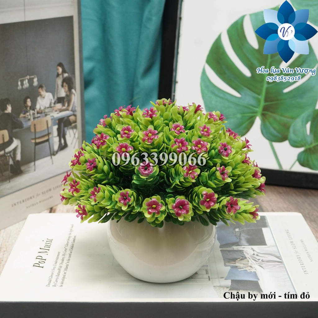 Hoa Lụa Để Bàn, Chậu Hoa Giả Trang Trí Chậu By