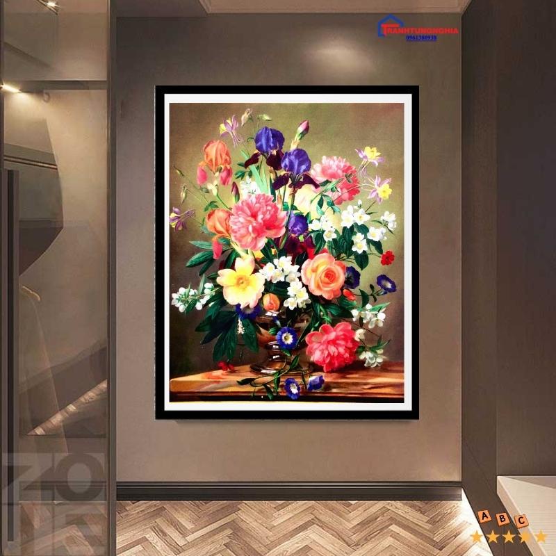 Tranh đính đá bình hoa nghệ thuật 50cm x 60cm