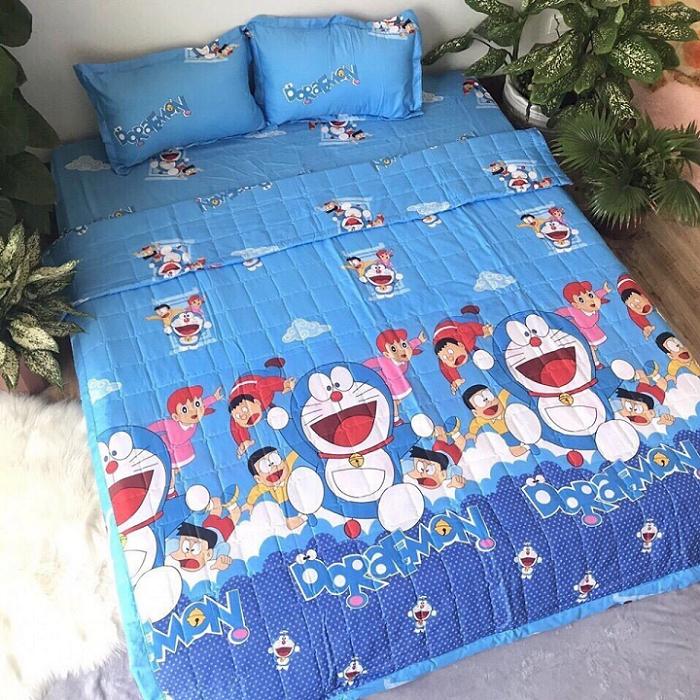 bộ drap cotton poly hàn quốc doremon đáng yêu