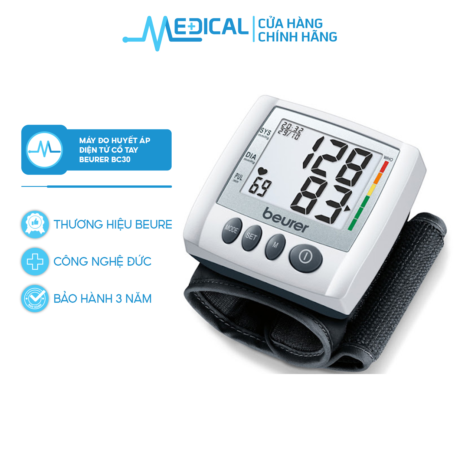 Máy đo huyết áp điện tử cổ tayBEURER BC30 bảo hành 3 năm chính hãng