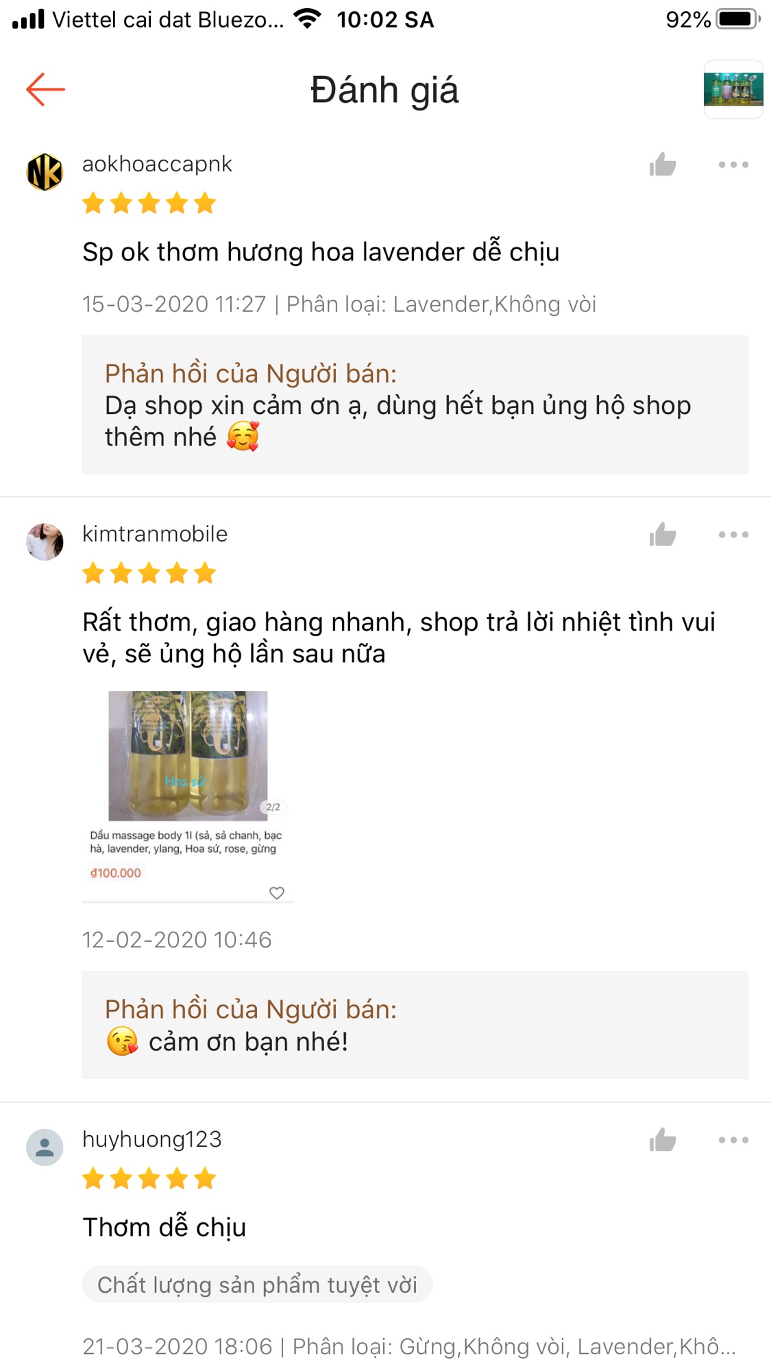 [HCM]Dầu massage body hương Lavender (oải hương) 1000ml