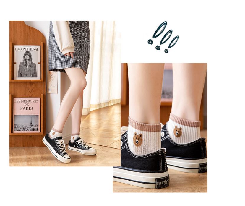 Set 10 Đôi Tất Vớ Nữ Gấu Ngắn Cổ Coffe Siêu HOT