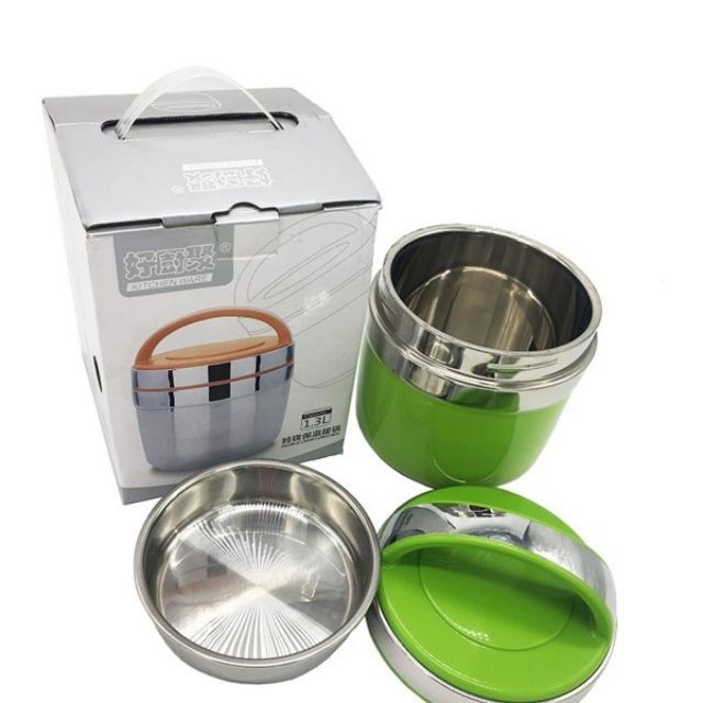 Cặp lồng (cà men) hình bầu 1300ml inox giữ nhiệt, 2 ngăn, Tặng kèm thìa và đũa inox- Gigamart