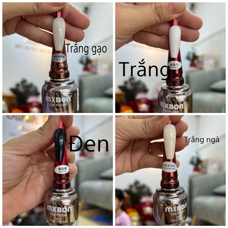 Sơn mxbon màu đen , trắng , trắng sữa , trắng gạo làm móng tay