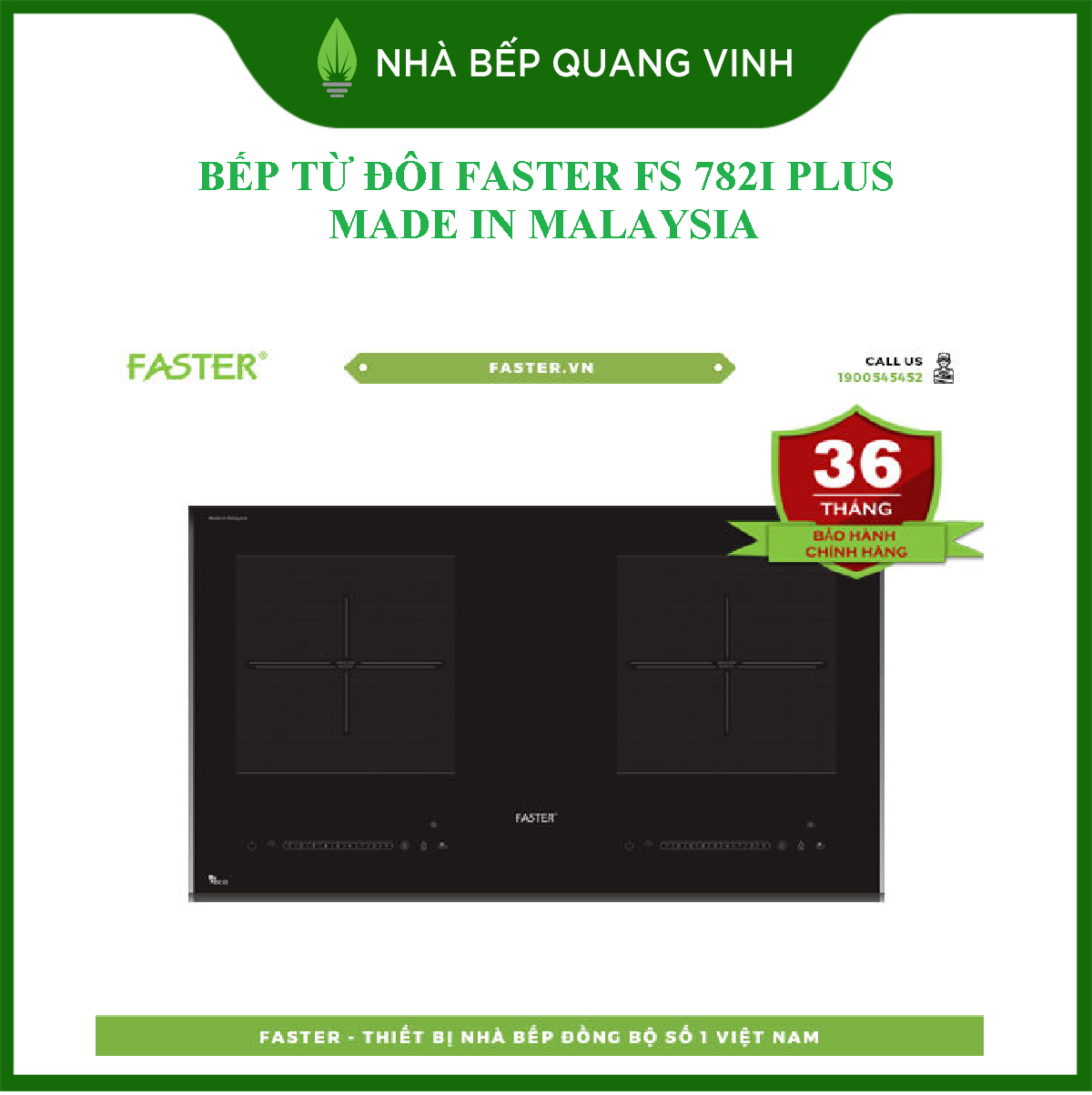 Bếp từ đôi faster fs 782ipro made in malaysia inverter tiết kiệm điện bảo hành 36 tháng, bếp từ tặng kèm bộ nồi từ 5 món-quang vinh