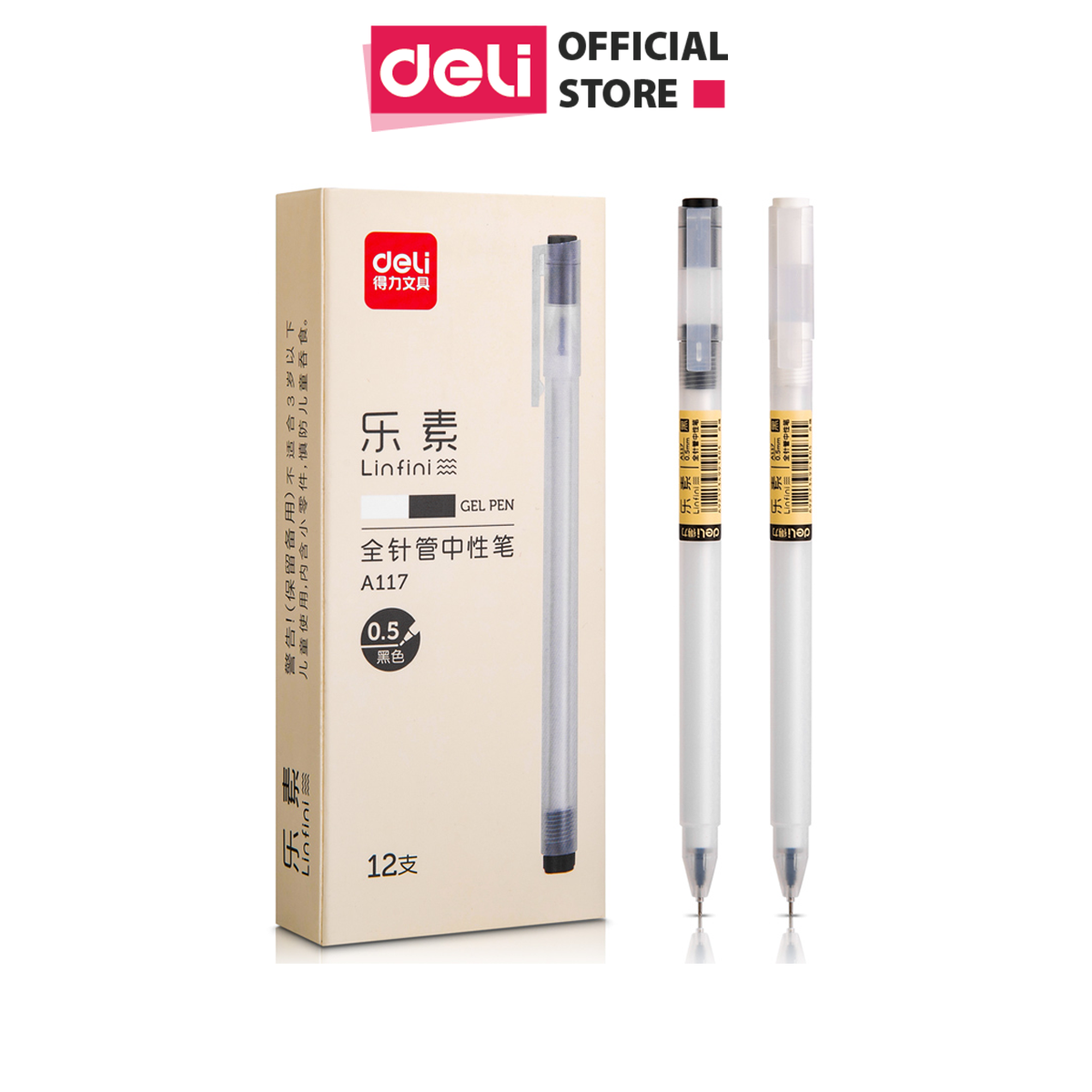 Bút bi nước mực gel Đen Deli, bút gel đen ngòi 0.5mm, bút viết calligraphy mực đều, nét đẹp, khô nhanh - A117