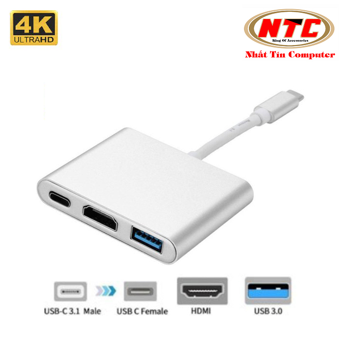 Cáp 3 in 1 chuyển đổi typeC sang HDMI/ USB/ TypeC VS - hỗ trợ chất lượng 4K (Xám) - Nhất Tín Computer