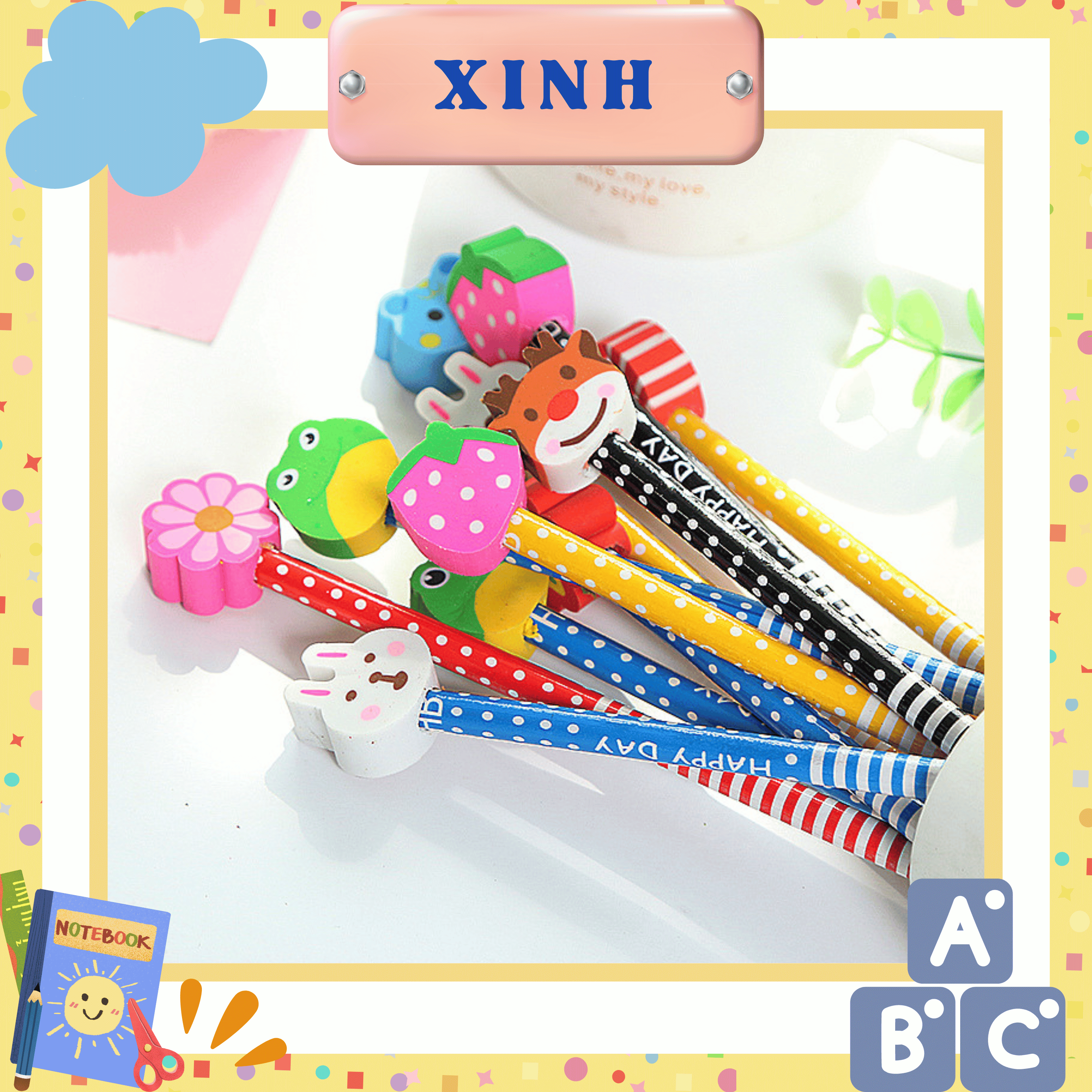 Bút chì cute kèm tẩy hoạt hình cho bé tập viết