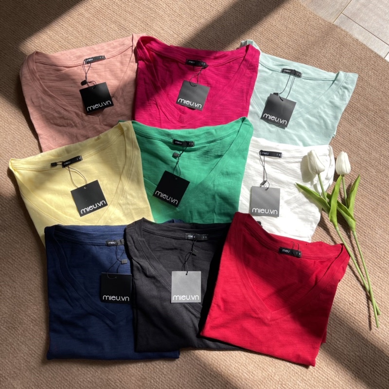 Áo thun cổ V cổ tim dáng basic nhiều màu chất cotton MIEU - GS02