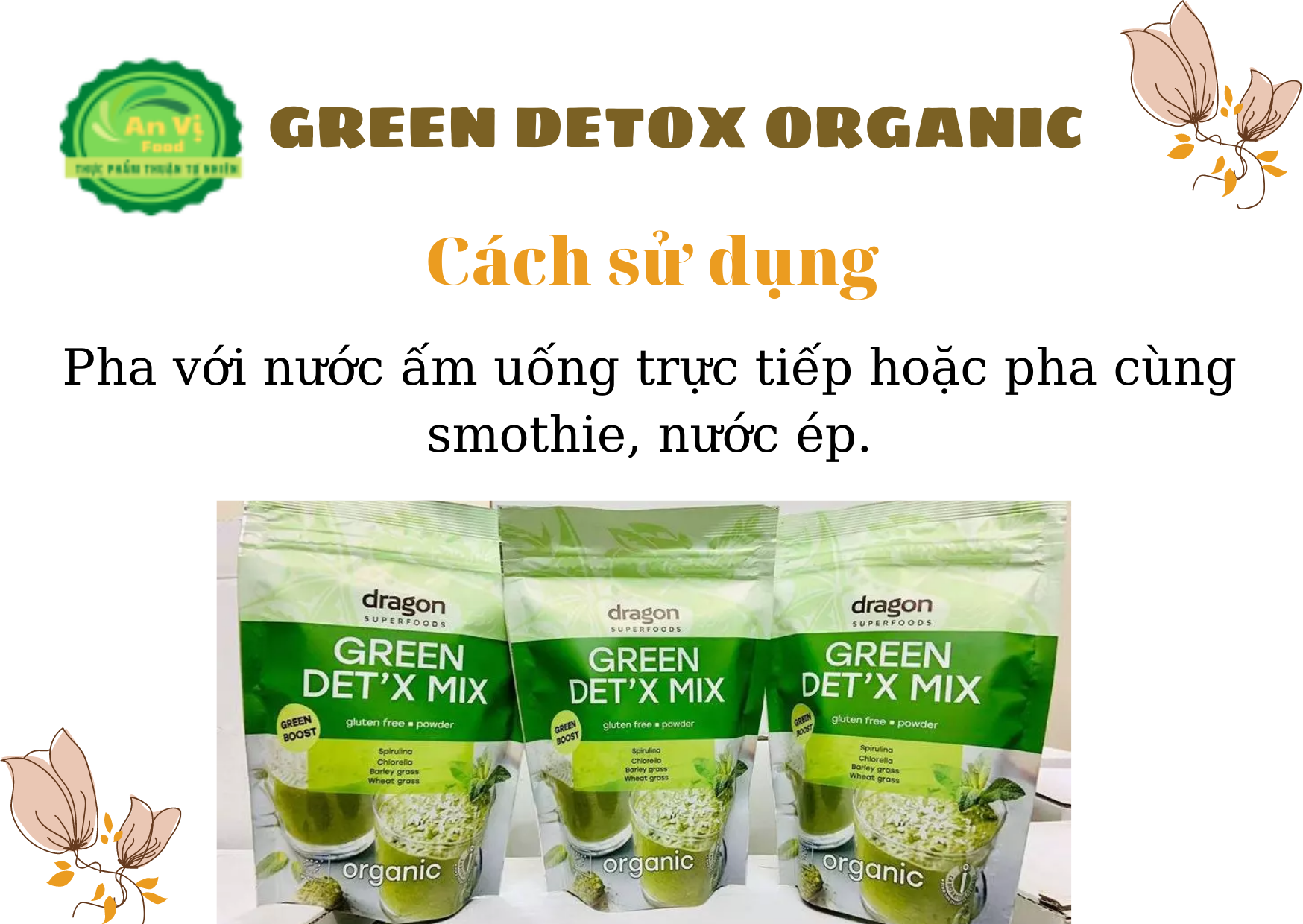 Bột thải độc Hữu Cơ Green Detox Organic (Spirulina, Chlorella, Cỏ Lúa Mì, Cỏ Lúa Mạch) 200G