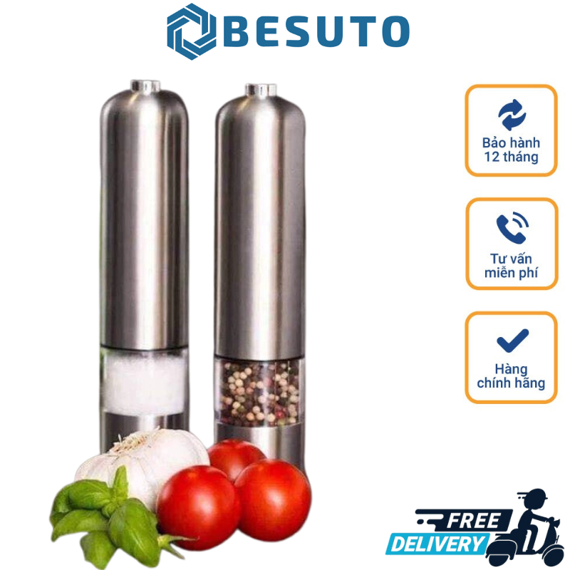 Máy xay tiêu muối cầm tay silit, chạy pin, set 2 cối xay tiêu tiện dụng, chất liệu thép không gỉ, chống xước, bền đẹp, nhập đức