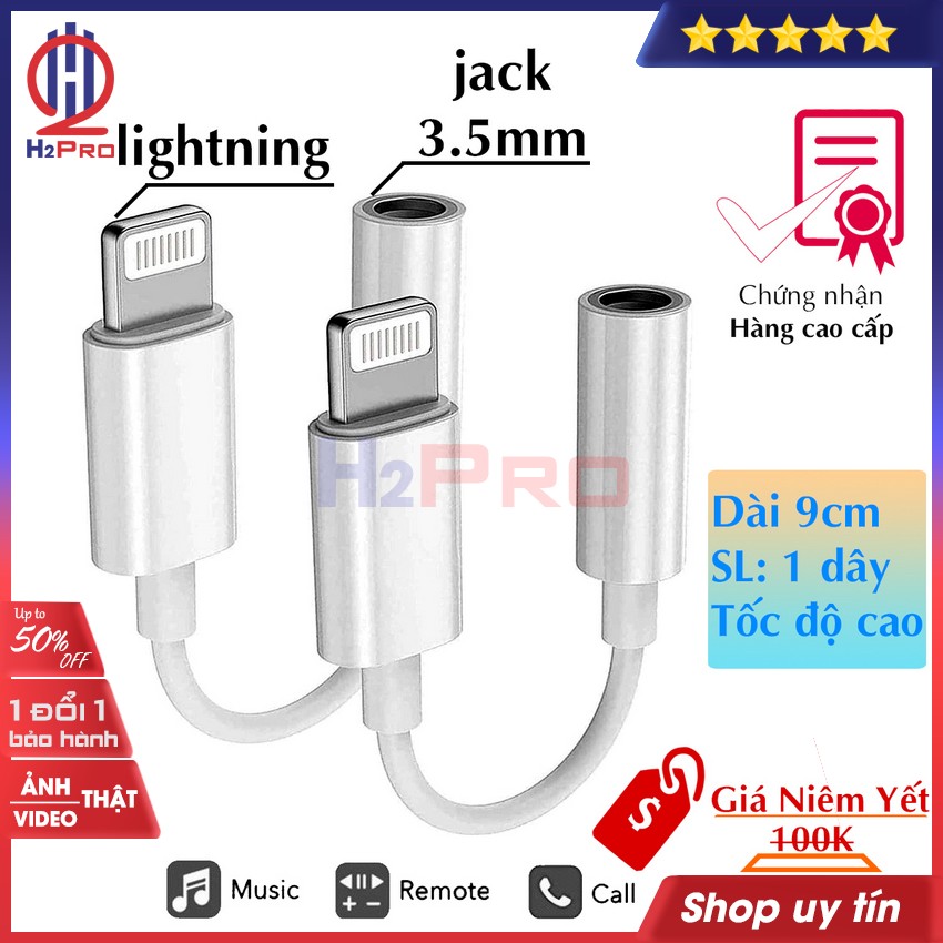 Cáp Chuyển Đổi Lightning Sang 3.5mm Dùng Cho Iphone, Jack Chuyển Lightning Sang 3.5 Cao Cấp, Trắng (1 chiếc)-H2pro Tech
