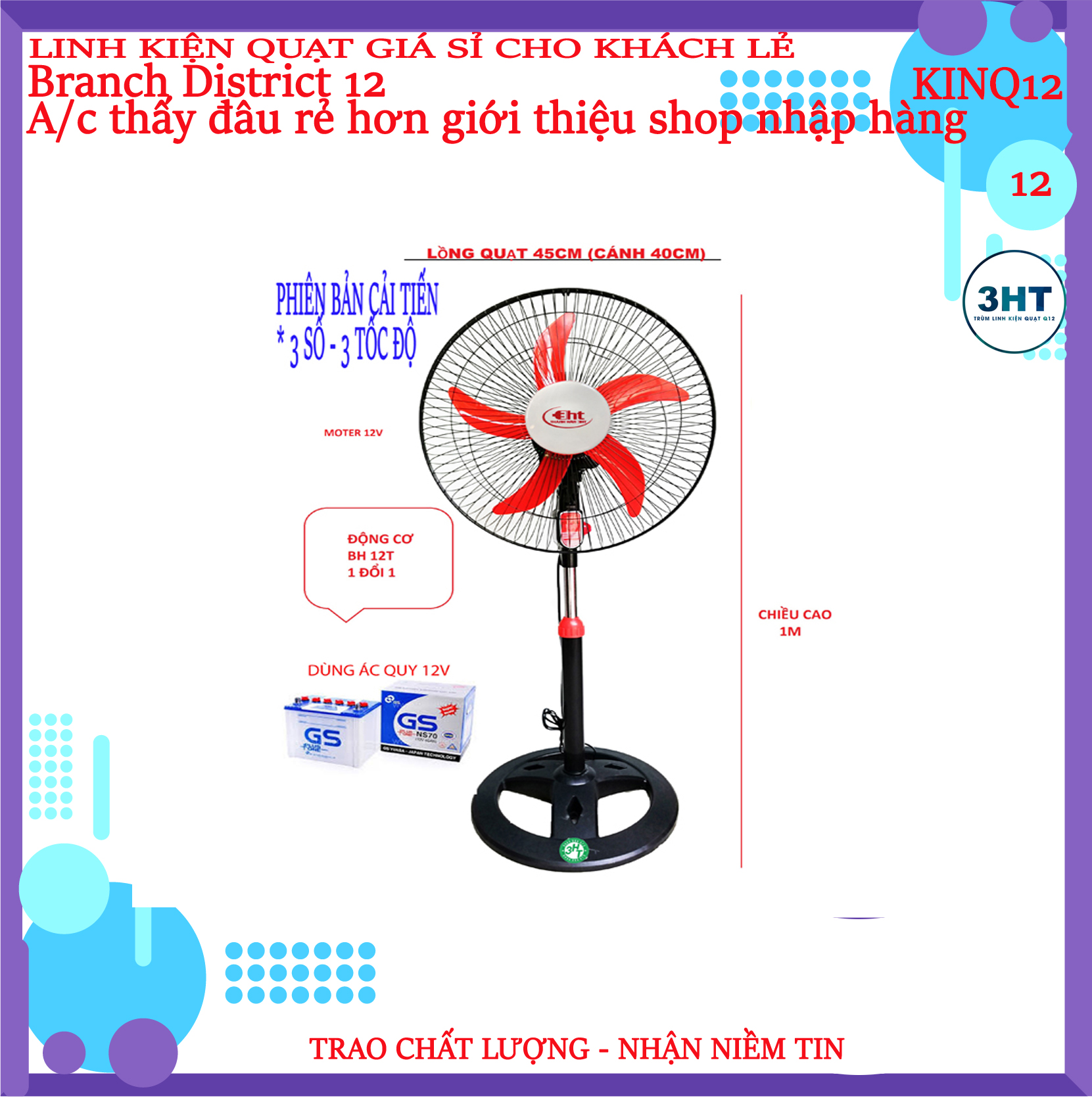 Quạt kẹp bình B3 B4 dùng bình 24v - 3 tốc độ gió (Quạt 24v không kèm bình)