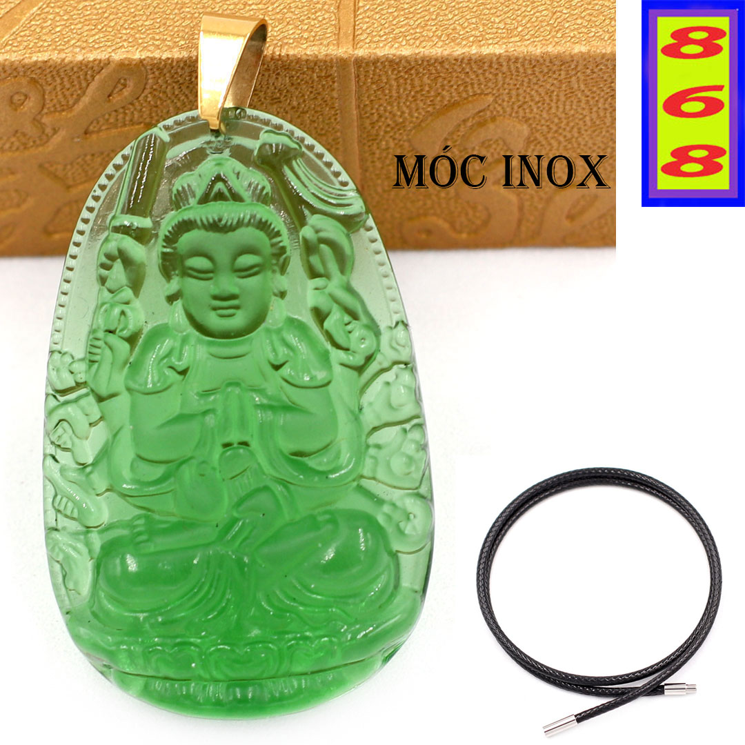 [Tuổi Tý] Mặt Dây Chuyền Phật Thiên Thủ Thiên Nhãn Đá Pha Lê Xanh Lá 5cm - Phật Bản Mệnh Tuổi Tý - Mặt Size Lớn - Tặng Kèm Móc Inox