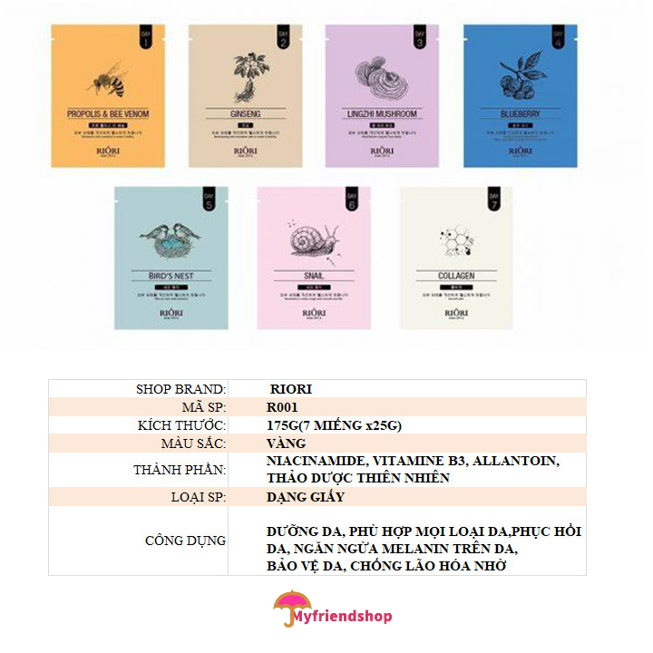 MẶT NẠ DƯỠNG DA 7 DAYS MASK RIORI