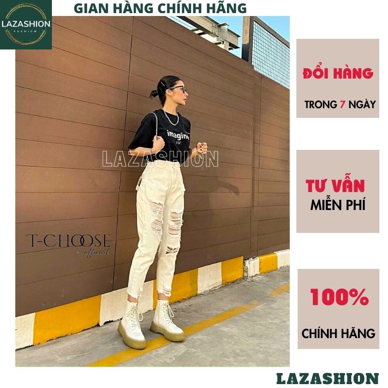 Quần jean nữ lưng cao , bò nữ rách nhiều 2 mầu ,quần bagy bò ống côn , quần jeans khỏe khoắn cá tính mặc tôn dáng trẻ chung năng động -LAZASHION