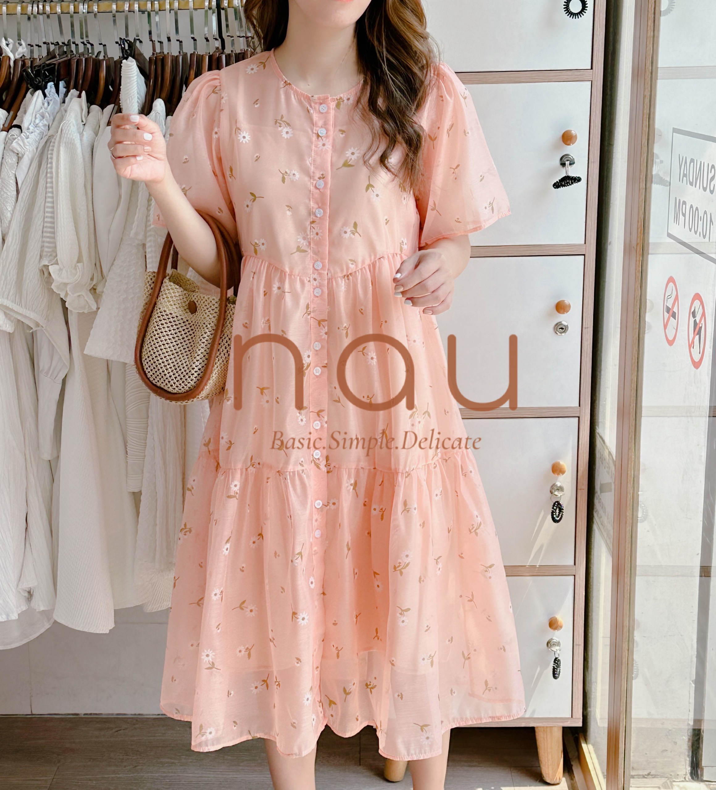 Đầm hoa voan suông rộng
