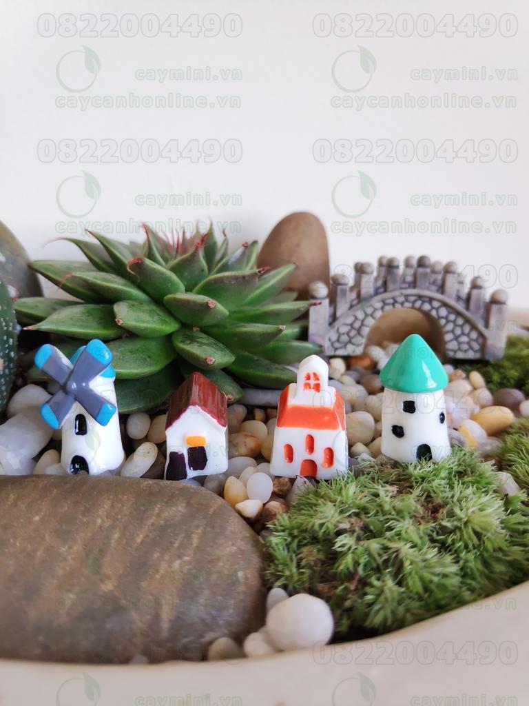 Nhà cối xay gió Set 2 nhà - Phụ kiện trang trí tiểu cảnh Terrarium