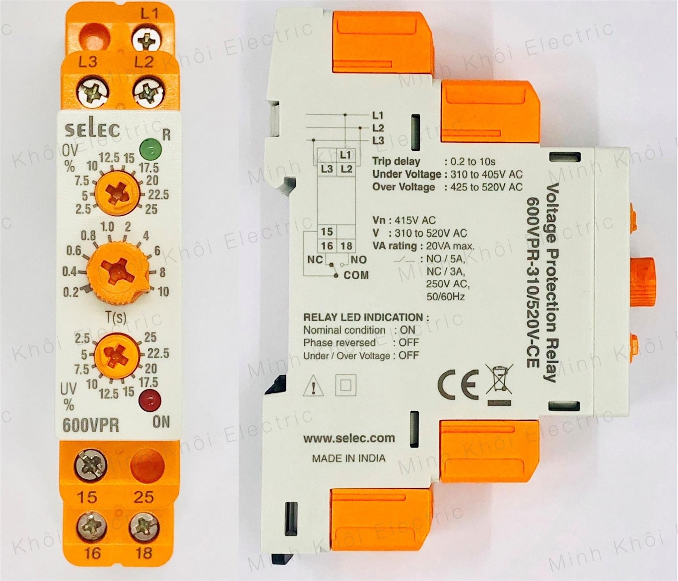 Rơ le bảo vệ ngược pha và mất pha 600psr280 / 520 selec, rơ le bảo vệ điện áp 600vpr310 / 520 selec,relay bảo