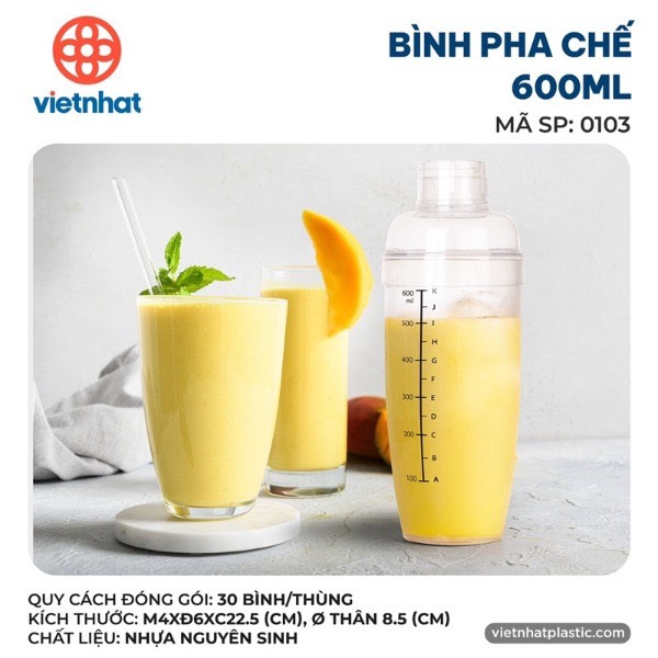 Bình lắc pha chế trong nhựa VIỆT NHẬT 320ml, 460ml, 600ml - Vạch chia, nắp kín - 0101/2/3 - bình lắc shaker có chia vạch Việt Nhật, bình pha chế, bình pha chế có chia vạch,  bình lắc shaker, bình , bình pha chế cầm tay