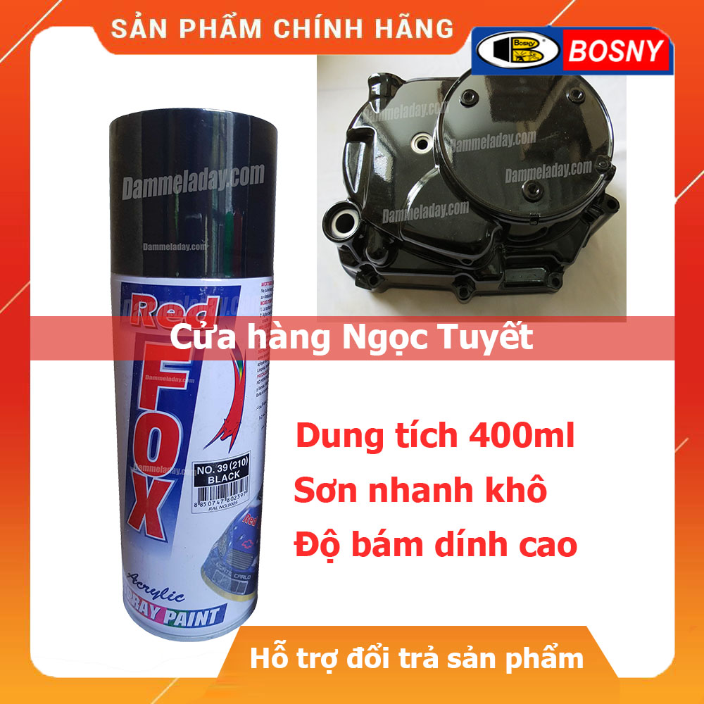 Sơn xịt màu đen bóng Redfox, Sơn ô tô, xe máy dung tích 400ml - Nhập khẩu Thái Lan