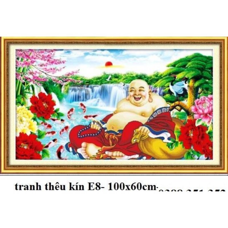 Tranh thêu chữ thập Phật di lặc cười E8
