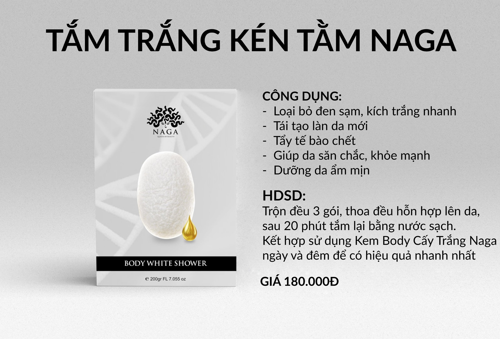 [Tặng Body Tắm Trắng 180k] Body Cấy Trắng Naga Cải Thiện Làn Da